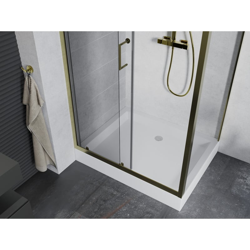 Mexen Apia cabina doccia scorrevole 120 x 80 cm, trasparente, oro + piatto doccia Rio - 840-120-080-50-00-4510
