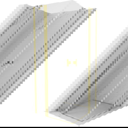 Mexen Mist Δίδυμο καμπίνα ντους ανοιγόμενη 90 x 90 cm, διαφανής, χρυσή