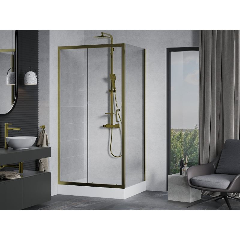Mexen Apia kabina prysznicowa rozsuwana 120 x 90 cm, transparent, złota + brodzik Rio - 840-120-090-50-00-4510