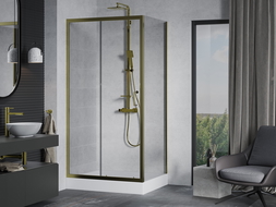 Mexen Apia Duschkabine Schiebetür 120 x 90 cm, transparent, gold + Duschwanne Rio - 840-120-090-50-00-4510