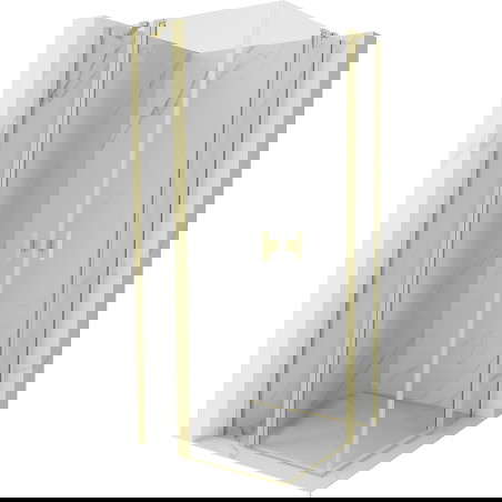 Mexen Mist Duo pregibna tuš kabina 75 x 75 cm, prozorna, brušeno zlato - 8A4-075-075-55-00