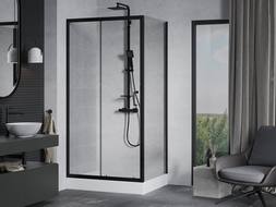 Mexen Apia schuifdouchecabine 100 x 80 cm, transparant, zwart + Rio douchebak - 840-100-080-70-00-4510