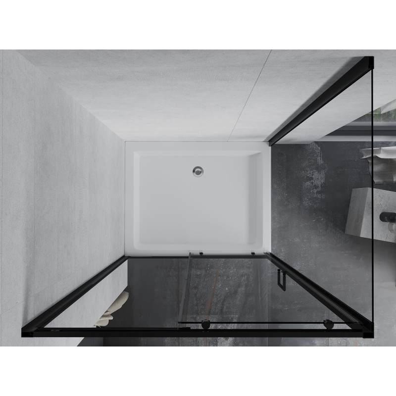Mexen Apia schuifbare douchecabine 100 x 80 cm, transparant, zwart + Rio douchebak - 840-100-080-70-00-4510