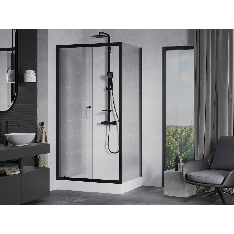Mexen Apia schuifdouchecabine 120 x 80 cm, transparant, zwart + douchebak Rio - 840-120-080-70-00-4510