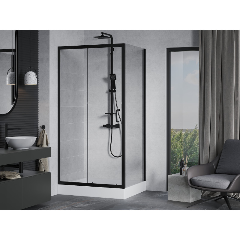 Mexen Apia schiebbare Duschkabine 120 x 80 cm, transparent, schwarz + Duschwanne Rio - 840-120-080-70-00-4510