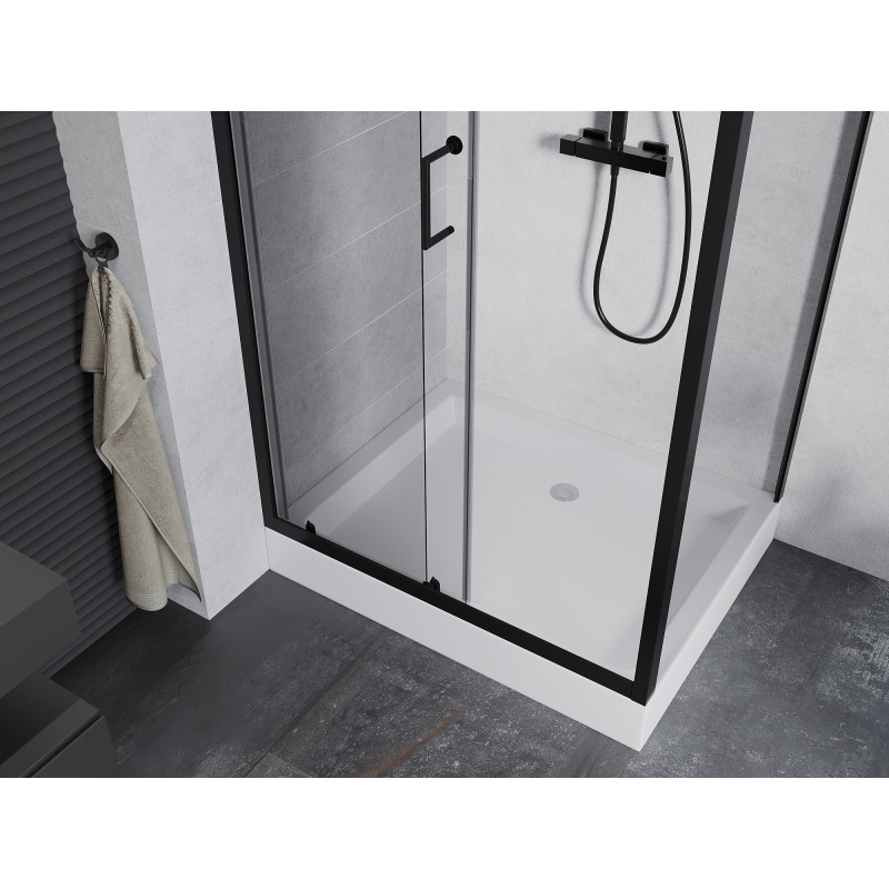 Mexen Apia schiebbare Duschkabine 120 x 90 cm, transparent, schwarz + Duschwanne Rio - 840-120-090-70-00-4510