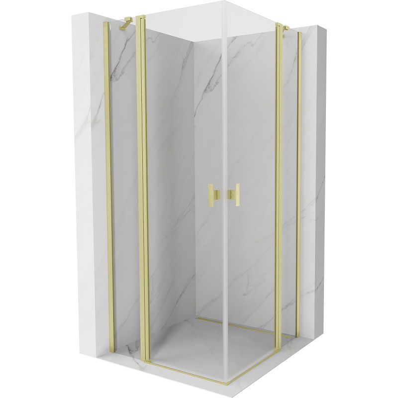 Mexen Mist Duo Duschkabine schwenkbar 120 x 120 cm, transparent, gebürstetes Gold - 8A4-120-120-55-00