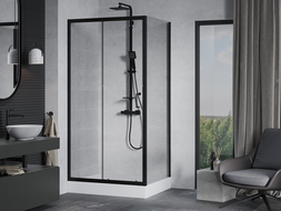 Mexen Apia Duschkabine mit Schiebetür 120 x 90 cm, transparent, schwarz + Duschwanne Rio - 840-120-090-70-00-4510