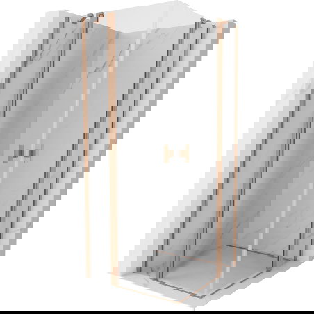 Mexen Mist Duo pregibna tuš kabina 70 x 70 cm, prozorna, brušen baker - 8A4-070-070-65-00