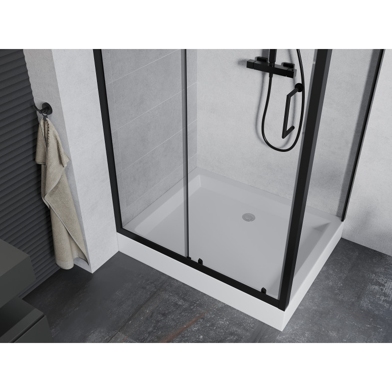 Mexen Apia Schiebeduschkabine 120 x 90 cm, transparent, schwarz + Rio Duschwanne - 840-120-090-70-00-4510