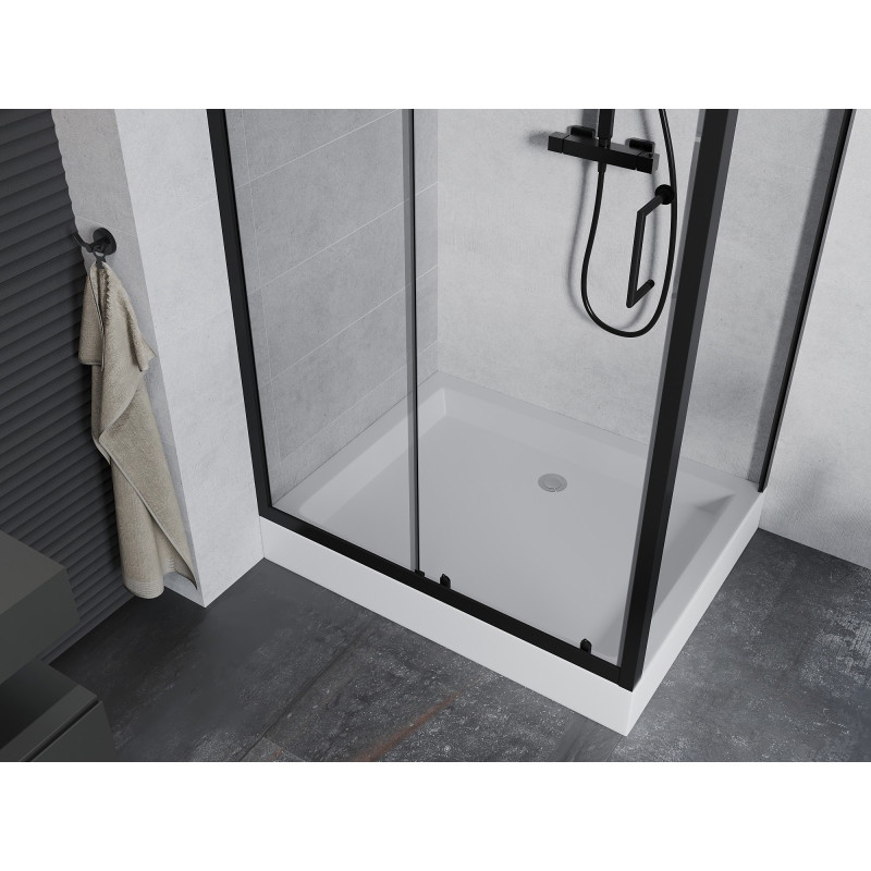 Mexen Apia schuifbare douchecabine 120 x 90 cm, transparant, zwart + Rio douchebak - 840-120-090-70-00-4510