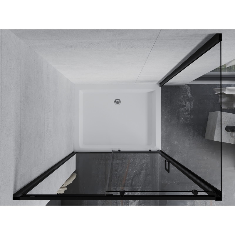 Mexen Apia schuifbare douchecabine 120 x 90 cm, transparant, zwart + Rio douchebak - 840-120-090-70-00-4510
