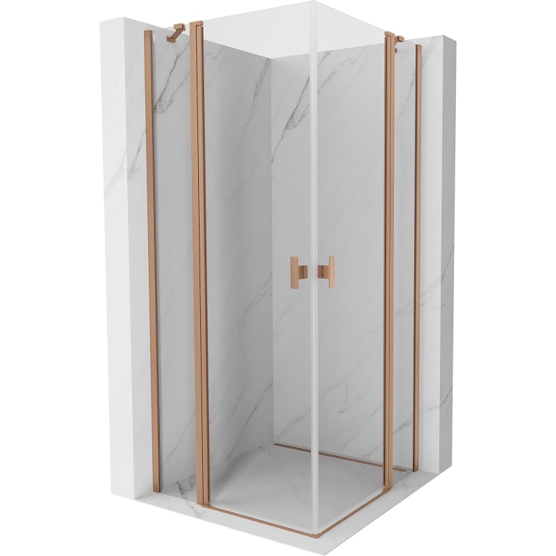 Mexen Mist Duo cabine de douche avec porte battante 85 x 85 cm, transparent, cuivre brossé - 8A4-085-085-65-00