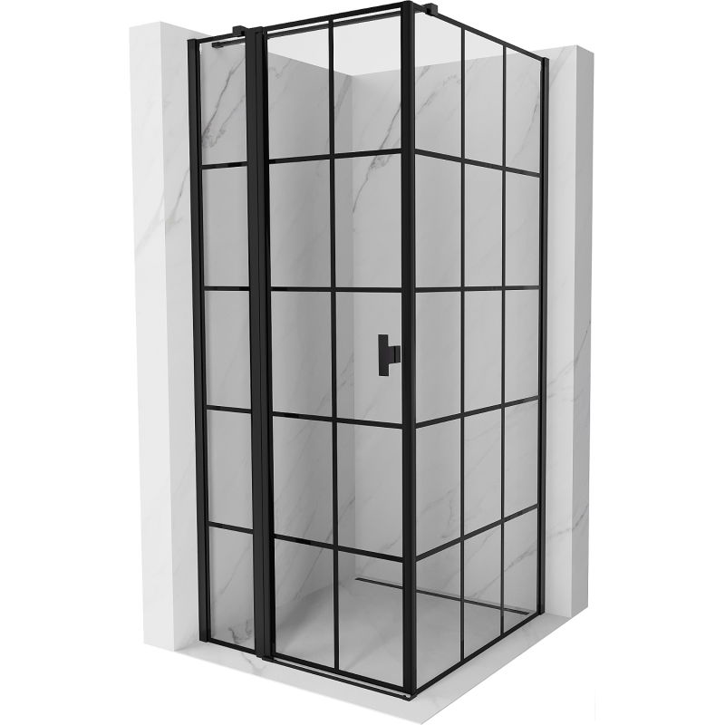 Mexen Mist T Duschkabine schwenkbar links 120 x 120 cm, schwarzes Gitter, schwarz - 8A4T-120-120-70-77-L