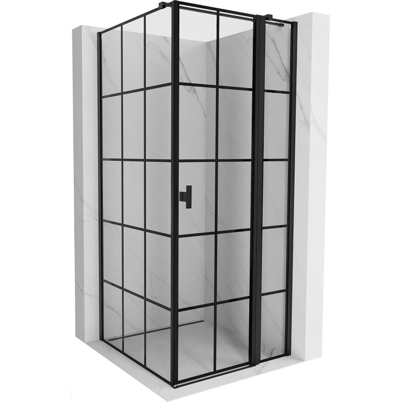 Mexen Mist T Duschkabine schwenkbar rechts 70 x 70 cm, schwarzes Gitter, schwarz - 8A4T-070-070-70-77-P