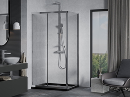 Mexen Apia drsna prha kabina 100 x 70 cm, prozoren, krom + plošča Flat, črna - 840-100-070-01-00-4070