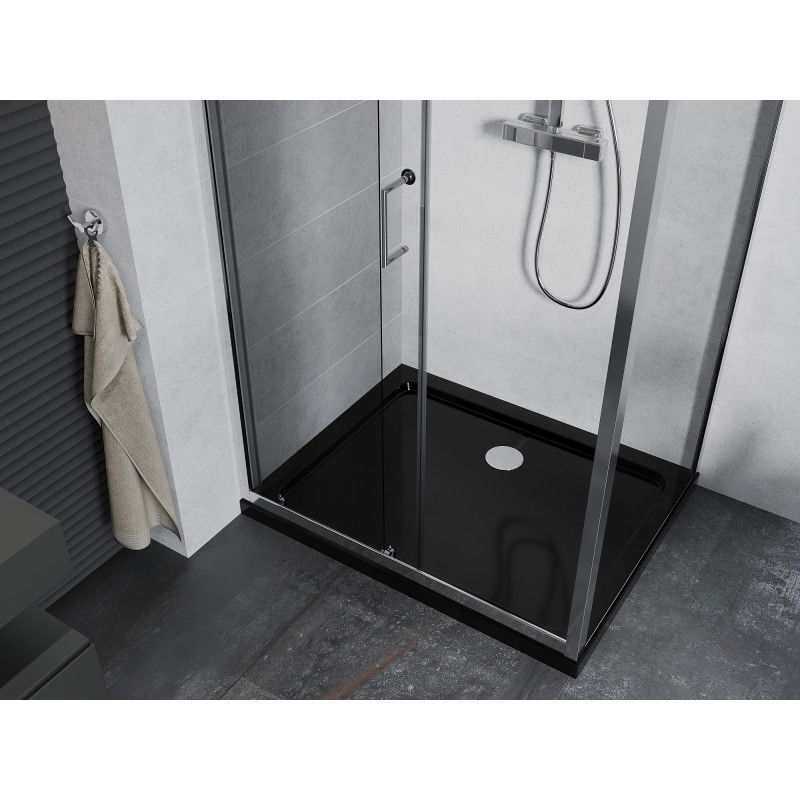 Mexen Apia cabina doccia scorrevole 110 x 80 cm, trasparente, cromo + piatto Flat, nero - 840-110-080-01-00-4070