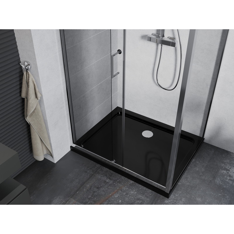 Mexen Apia klizna tuš kabina klizna 120 x 70 cm, prozirna, krom + plitica Flat, crna - 840-120-070-01-00-4070