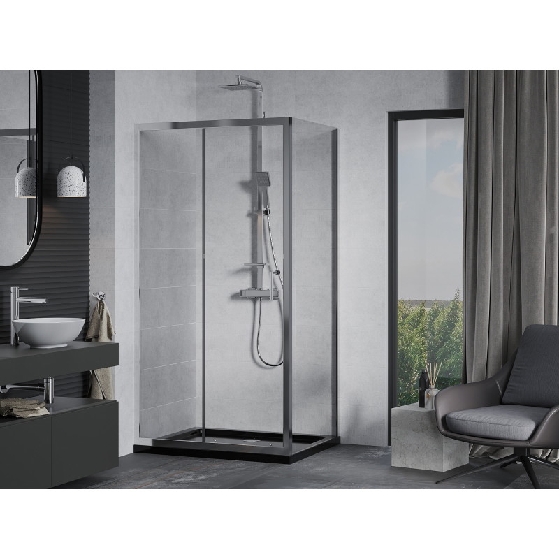 Mexen Apia klizna tuš kabina klizna 120 x 70 cm, prozirna, krom + plitica Flat, crna - 840-120-070-01-00-4070