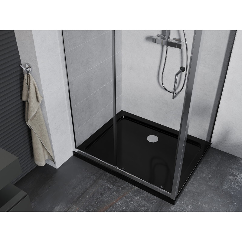 Mexen Apia klizna tuš kabina klizna 120 x 70 cm, prozirna, krom + plitica Flat, crna - 840-120-070-01-00-4070