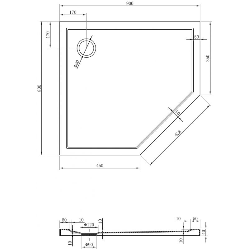Mexen Flow piatto doccia pentagonale slim sinistro 90 x 80 cm, bianco lucido - 46P108090L