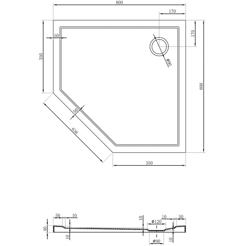 Mexen Flow piatto doccia pentagonale slim 80 x 80 cm, bianco lucido - 46P108080