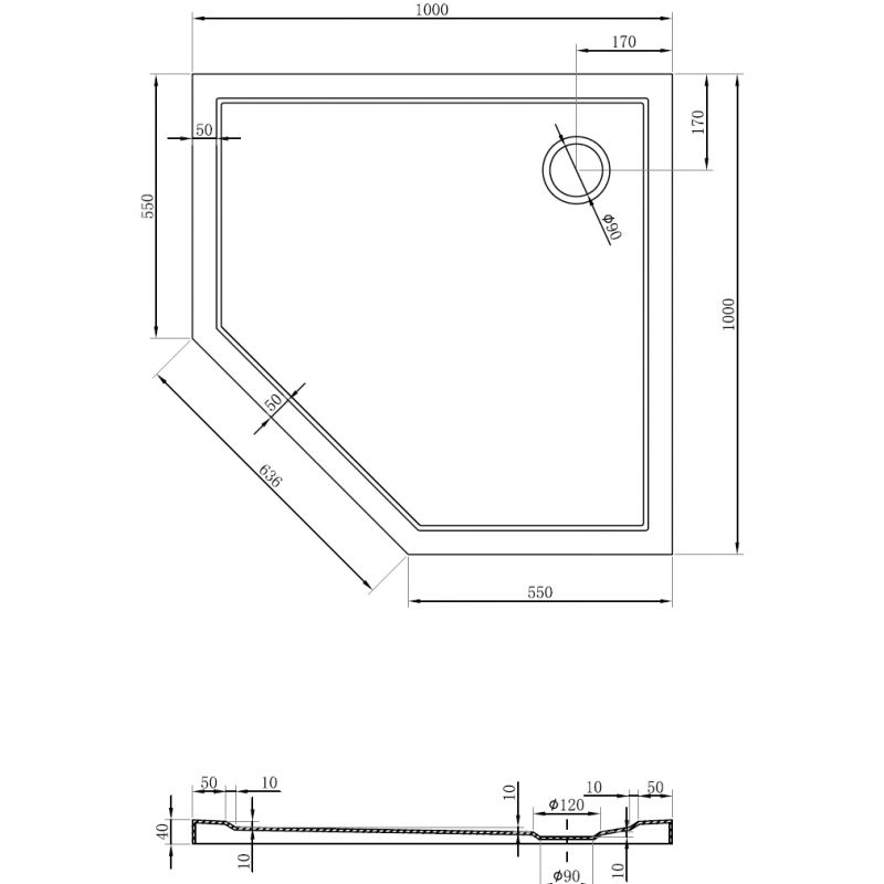 Mexen Flow kvadratna tuš kad slim 100 x 100 cm, črna mat - 46P701010