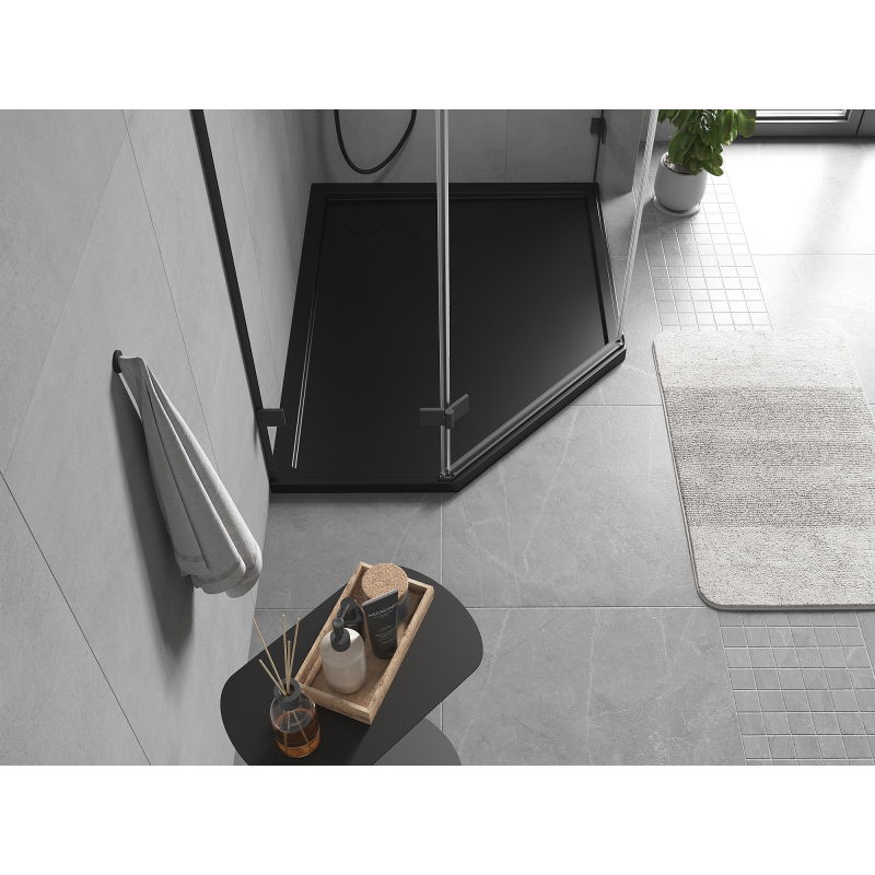 Mexen Flow base de duche pentagonal slim direita 90 x 80 cm, preto mate - 46P708090R