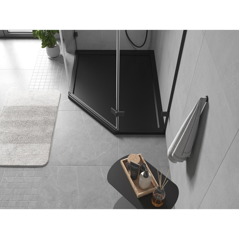 Mexen Flow viiekujuline dušialus slim vasak 100 x 80 cm, must matt - 46P708010L