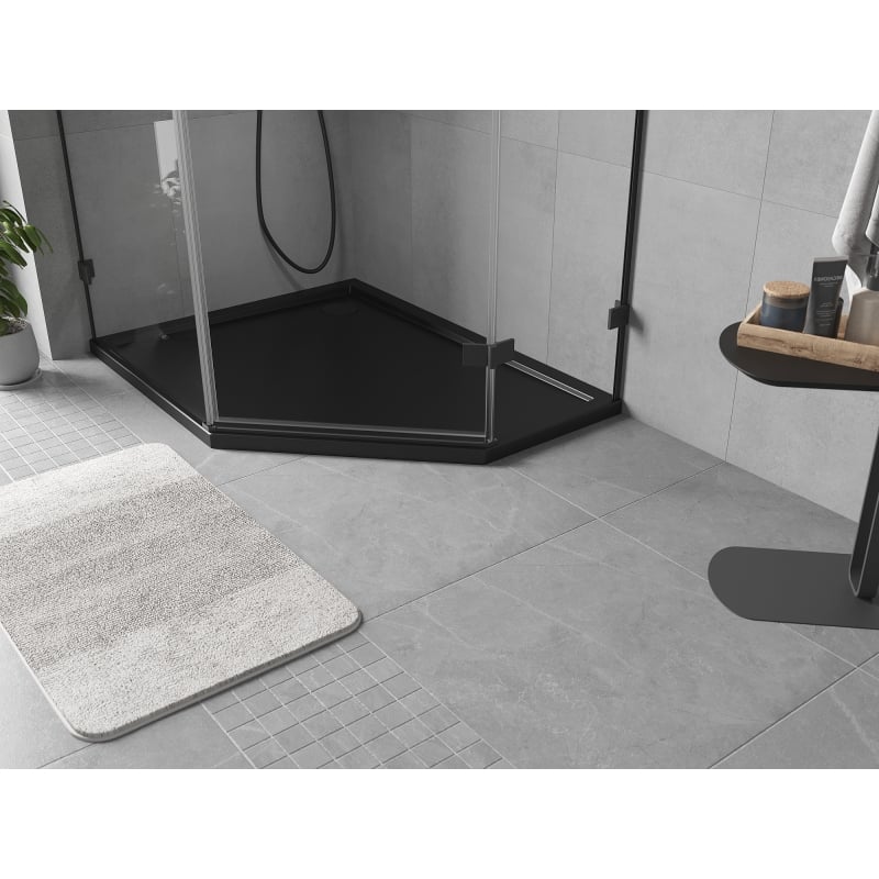 Mexen Flow brodzik pięciokątny slim lewy 100 x 80 cm, czarny mat - 46P708010L