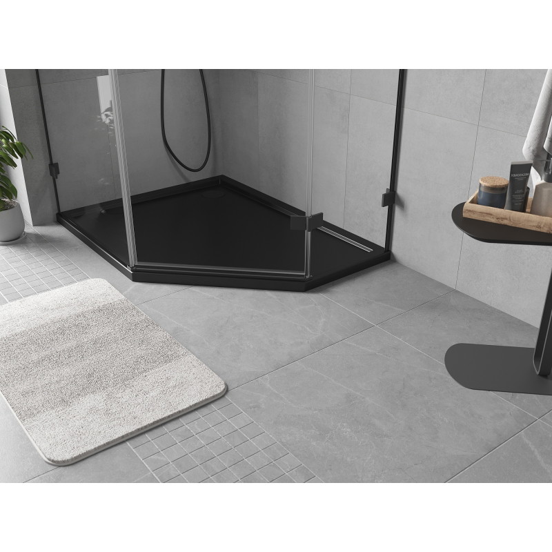 Mexen Flow viiekujuline dušialus slim vasak 100 x 80 cm, must matt - 46P708010L