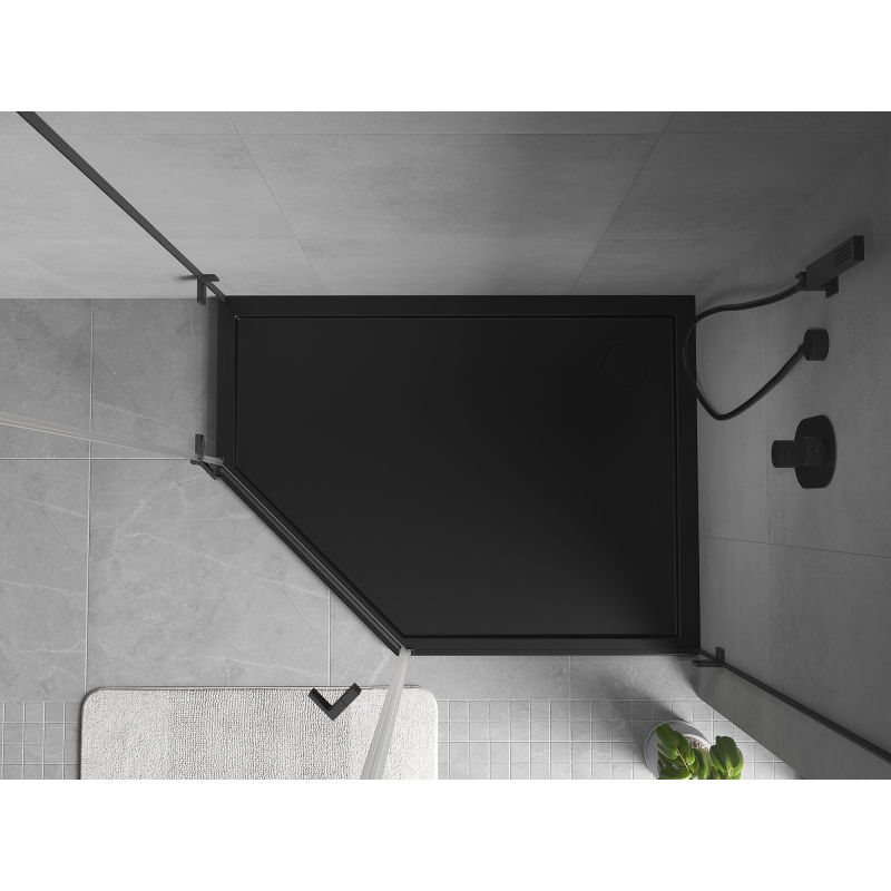 Mexen Flow base de duche pentagonal slim direito 100 x 80 cm, preto mate - 46P708010R