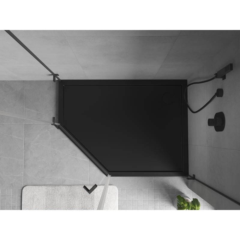 Mexen Flow piatto doccia pentagonale slim destro 100 x 80 cm, nero opaco - 46P708010R