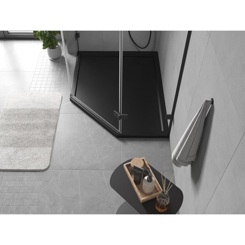 Mexen Flow brodzik pięciokątny slim lewy 100 x 90 cm, czarny mat - 46P709010L