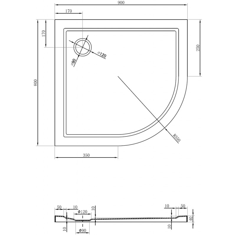 Mexen Flow brodzik półokrągły asymetryczny slim lewy 90 x 80 cm, biały połysk - 46Q108090L