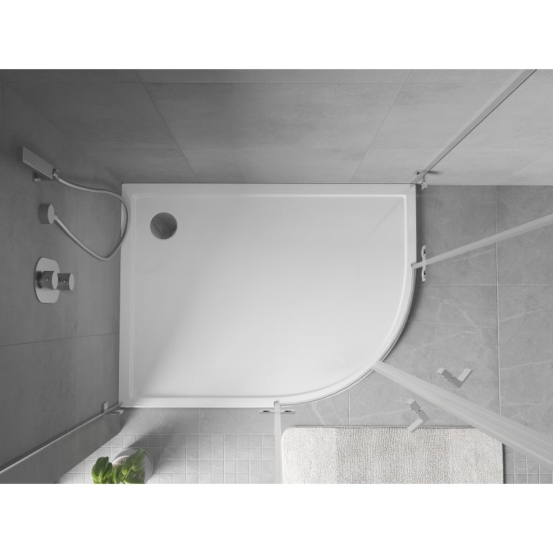Mexen Flow brodzik półokrągły asymetryczny slim lewy 90 x 80 cm, biały połysk - 46Q108090L