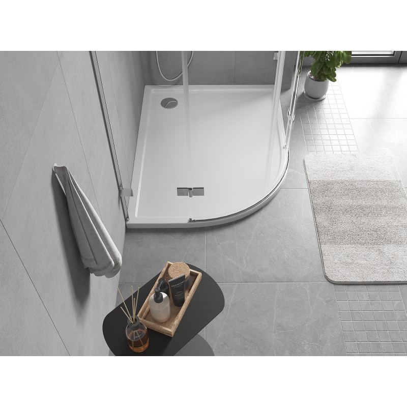 Mexen Flow brodzik półokrągły asymetryczny slim prawy 90 x 80 cm, biały połysk - 46Q108090R