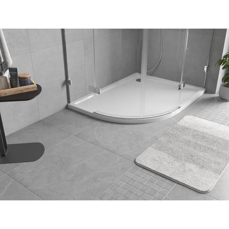 Mexen Flow brodzik półokrągły asymetryczny slim prawy 90 x 80 cm, biały połysk - 46Q108090R