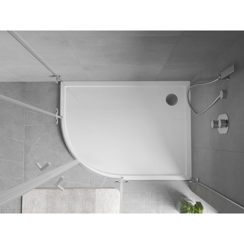 Mexen Flow brodzik półokrągły asymetryczny slim prawy 90 x 80 cm, biały połysk - 46Q108090R