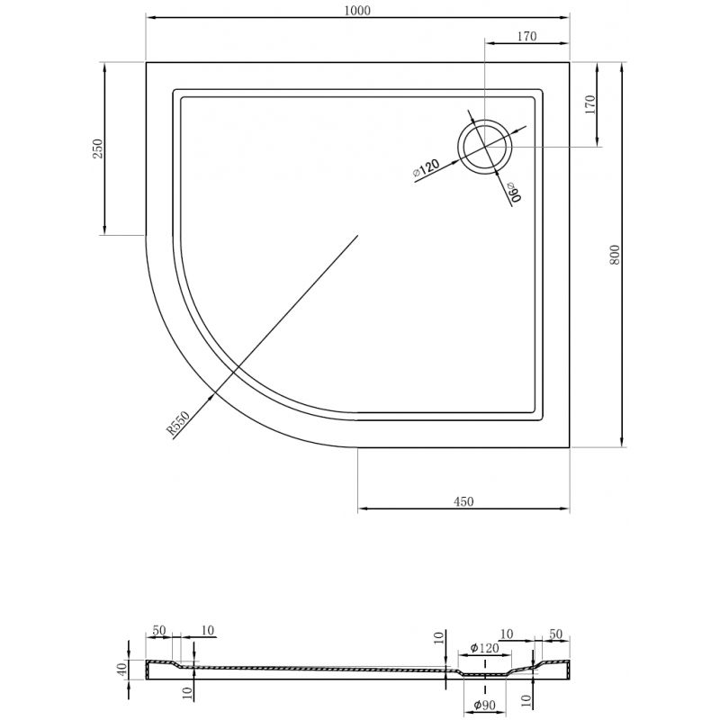 Mexen Flow semi-circular asymmetric slim shower tray right 100 x 80 cm, white gloss - 46Q108010R