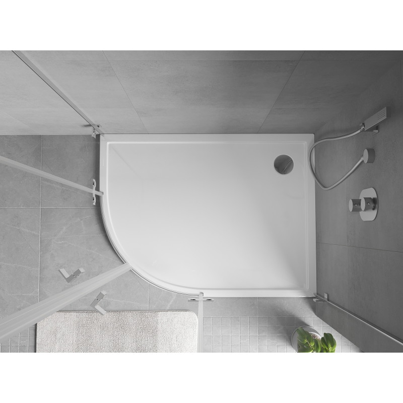 Mexen Flow brodzik półokrągły asymetryczny slim prawy 100 x 90 cm, biały połysk - 46Q109010R