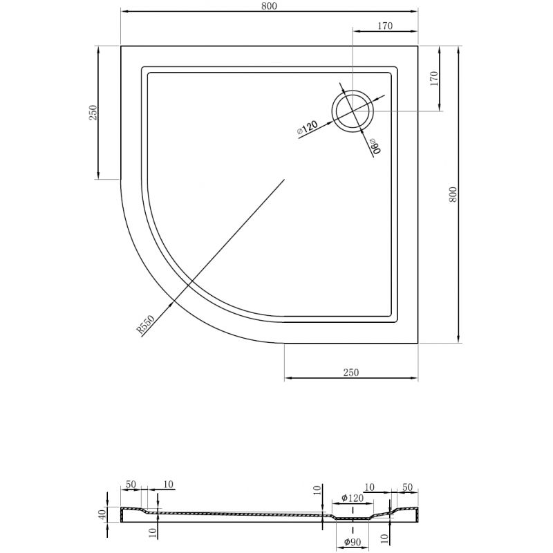 Mexen Flow pusapaļš dušas paliktnis slim 80 x 80 cm, melns mats - 46Q708080