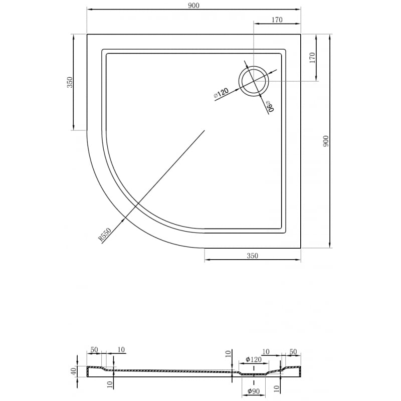 Mexen Flow brodzik półokrągły slim 90 x 90 cm, czarny mat - 46Q709090