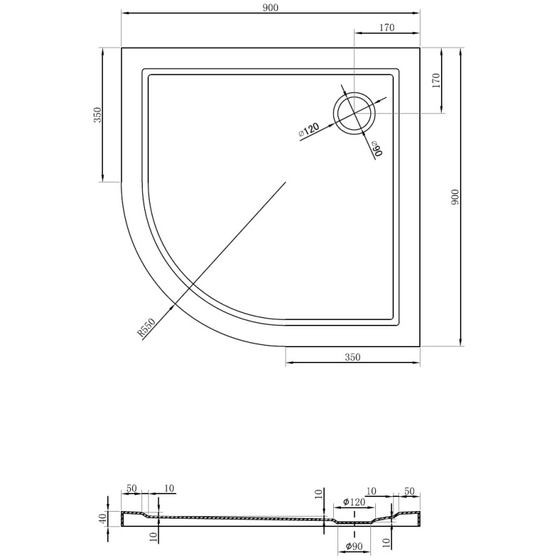Mexen Flow poolring alus madal 90 x 90 cm, must matt - 46Q709090