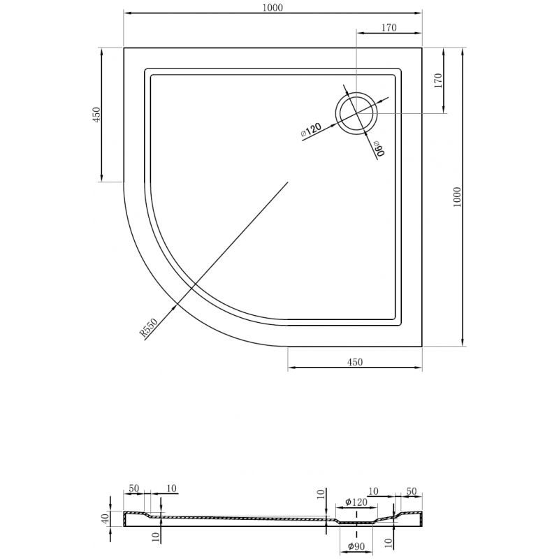 Mexen Flow plato de ducha semicircular slim 100 x 100 cm, negro mate - 46Q701010