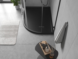 Mexen Flow asymmetrische, halbrunde Duschwanne slim links 90 x 80 cm, schwarz matt - 46Q708090L