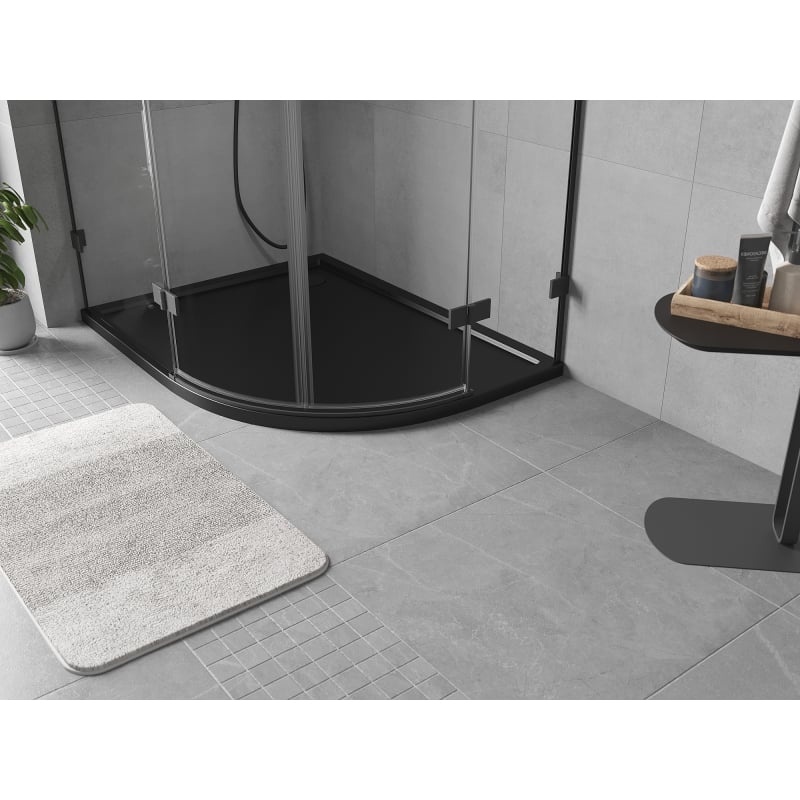 Mexen Flow asümmeetriline õhuke vasakpoolne poolringikujuline dušialus 90 x 80 cm, must matt - 46Q708090L
