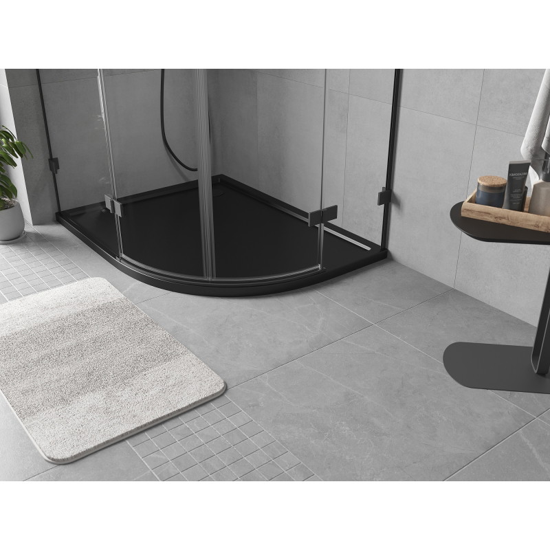 Mexen Flow brodzik półokrągły asymetryczny slim lewy 90 x 80 cm, czarny mat - 46Q708090L