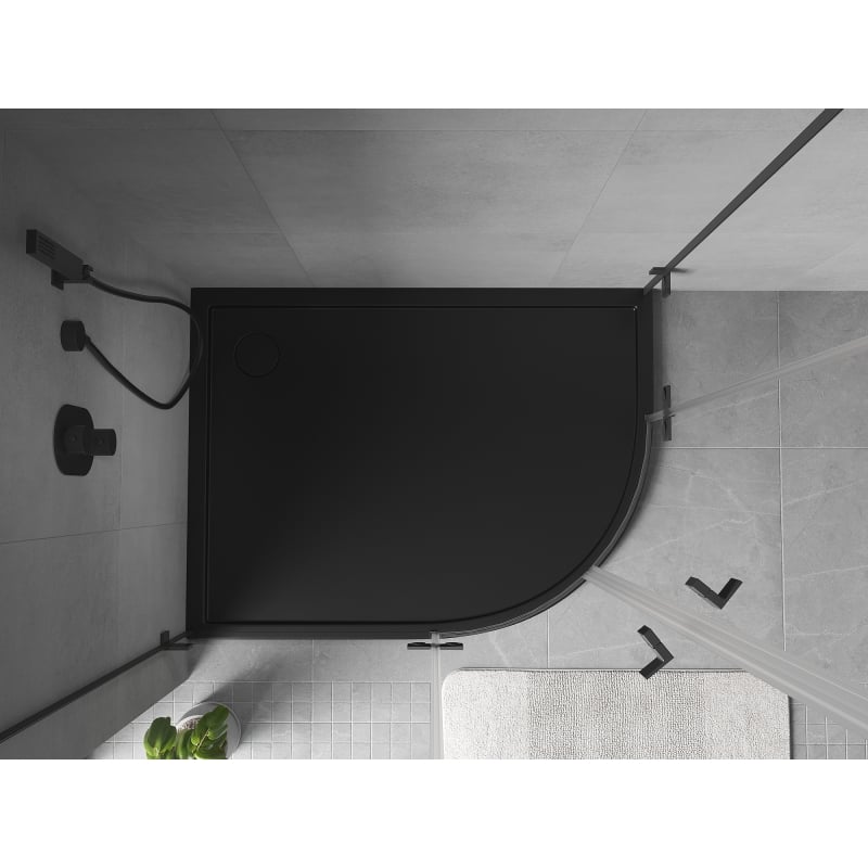 Mexen Flow asümmeetriline õhuke vasakpoolne poolringikujuline dušialus 90 x 80 cm, must matt - 46Q708090L