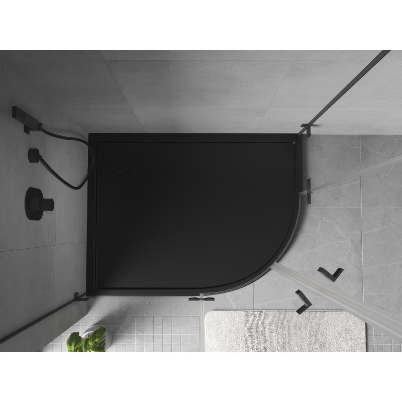 Mexen Flow brodzik półokrągły asymetryczny slim lewy 90 x 80 cm, czarny mat - 46Q708090L